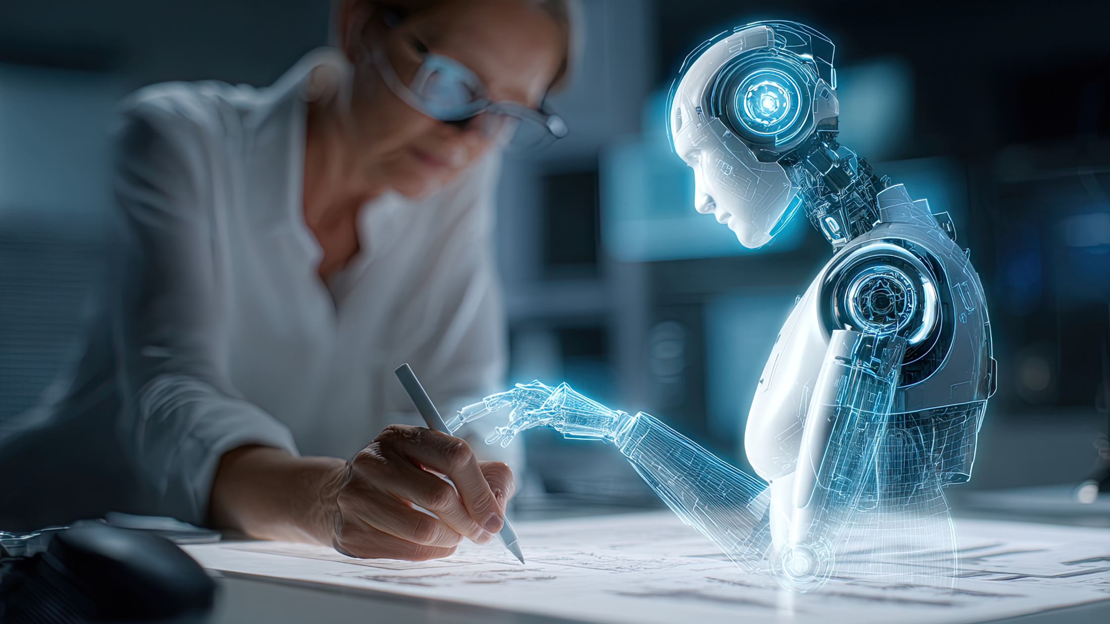 A woman working in wound care being assisted by AI